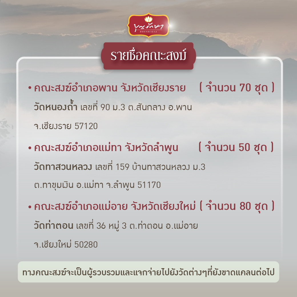 โครงการถวายเครื่องกันหนาวแด่พระสงฆ์-สามเณร และพี่น้องบนดอยสูงที่ประสบภัยหนาว